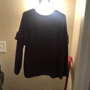 Burgundy and white polkadot longsleeved shirt